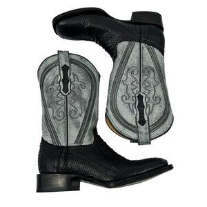 Vaccari Cowboy Western Boots Square Toe Leather Stitched Python 7 EE Wide